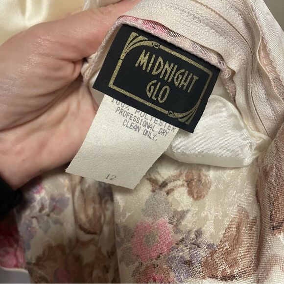 Midnight Glo vintage 80s dress size 12 Prom floral satin - Picture 3 of 4